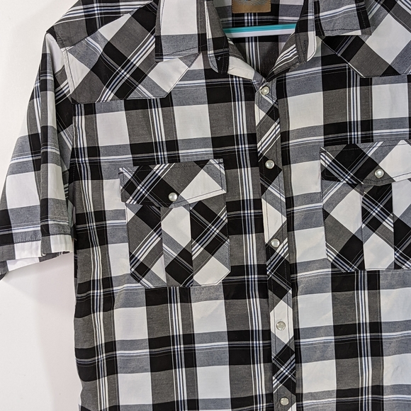 Pearl Snap Western Style Shirts XXL Plaid Lot 2 Pair Black White Gray Silver - Picture 9 of 16
